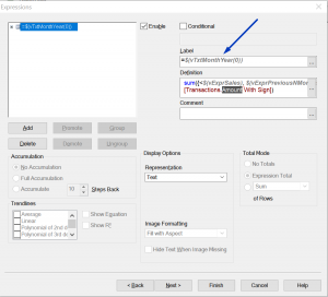 Expression Tab WIth Label in QuickBooks Advanced Reporting